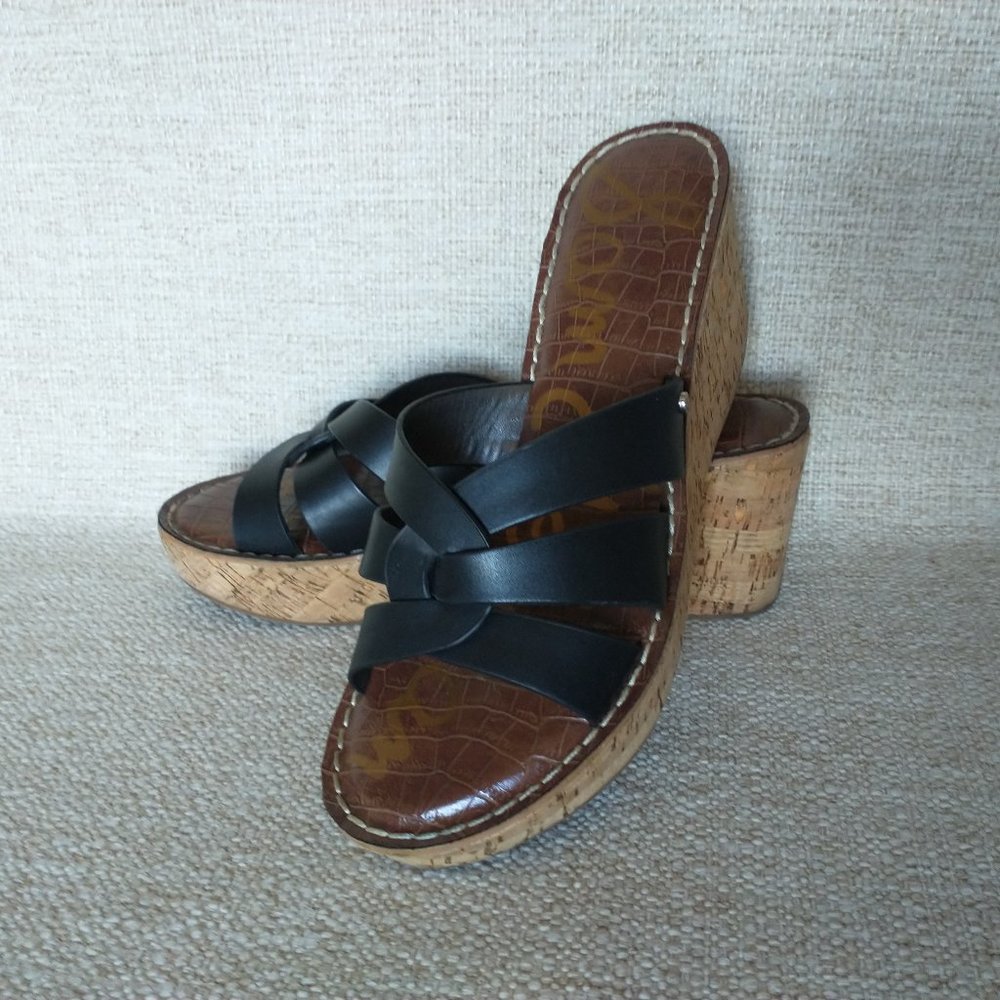 Sam Edelman Raynere Sandals Black Leather Wedge